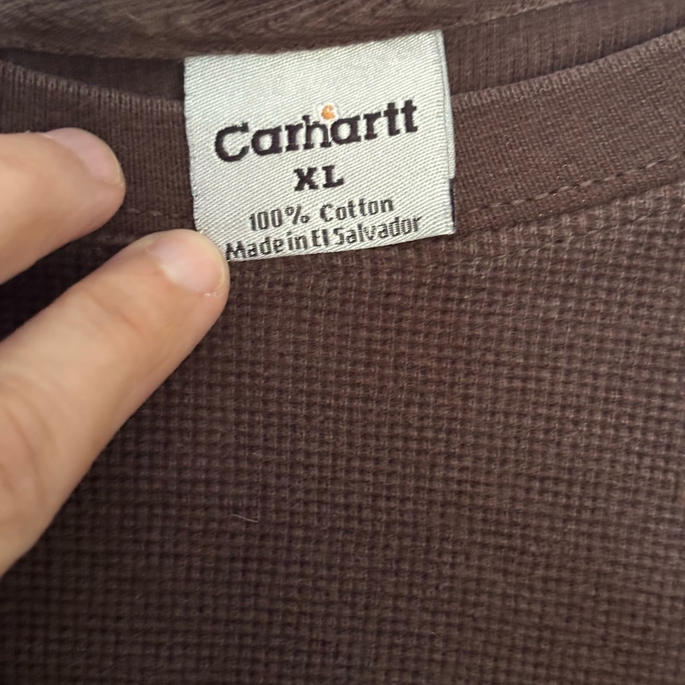 EUCCarhartt Men’s Brown Logo Crewneck Waffle top size XL - Picture 4 of 8